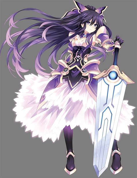 Simple Background Armor Cleavage Date A Live Purple Dresses Sword Yatogami Tohka Hd Phone