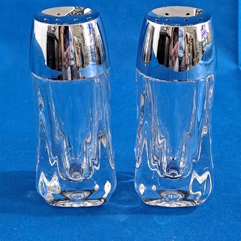 vintage lot  libbey glass salt pepper shakers set silver lids etsy