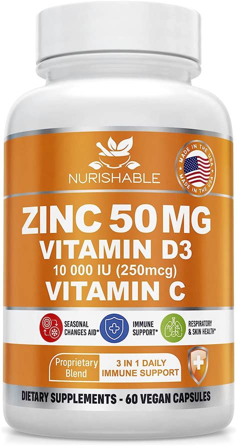 Suplementos De Zinc Zinc 50 Mg Con Vitamina D3 10000 Iu Y Vitamina C