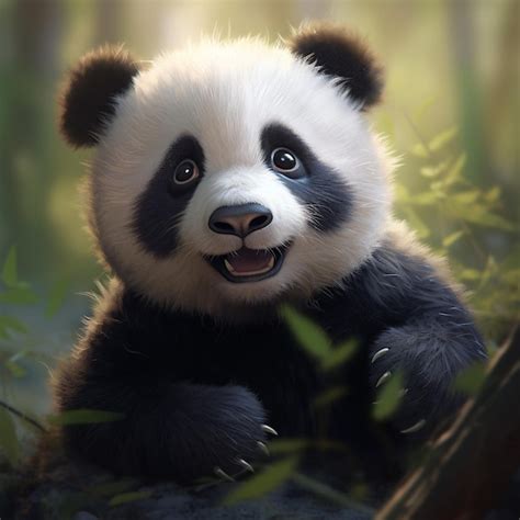 Um Urso Panda Rosto Preto E Branco E Olhos Negros Foto Premium