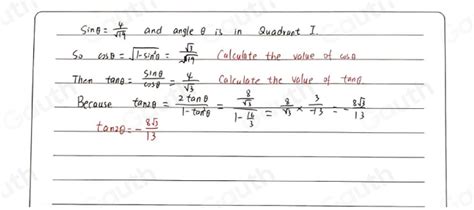 Solved If sin θ 4 sqrt 19 and angle θ is in Quadrant I what is the