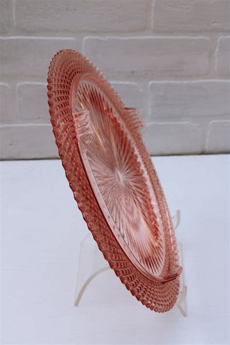 1930s Vintage Pink Depression Glass Cake Plate Miss America Anchor