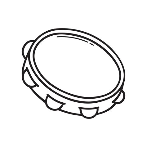 Hand Drawn Tambourine Doodle Musical Instrument In Sketch Style