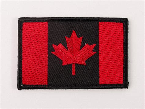 Embroidered Canada Flag Red And Black Patch With Velcro Black Bear Gear