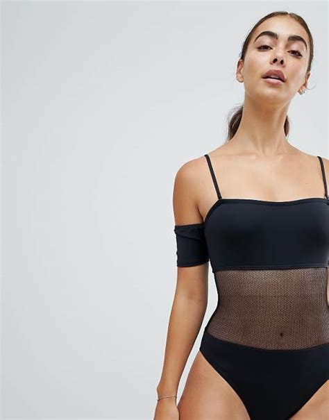 Twiin Black Mesh Cut Out Swimsuit Asos