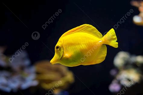 Background Ikan Yellow Tang Zebrasoma Flavescens Bawah Air Di Laut