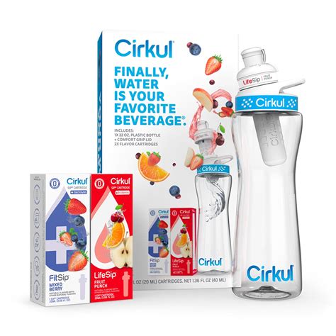 Cirkul 22oz Plastic Water Bottle Starter Kit With Blue Lid And 2 Flavor