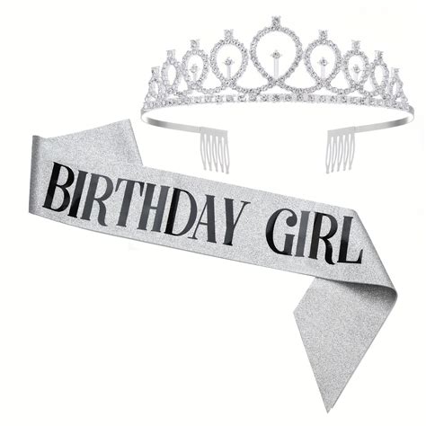 2pcs Birthday Crown With Birthday Girl Sash Rhinestone Tiara Birthday ...