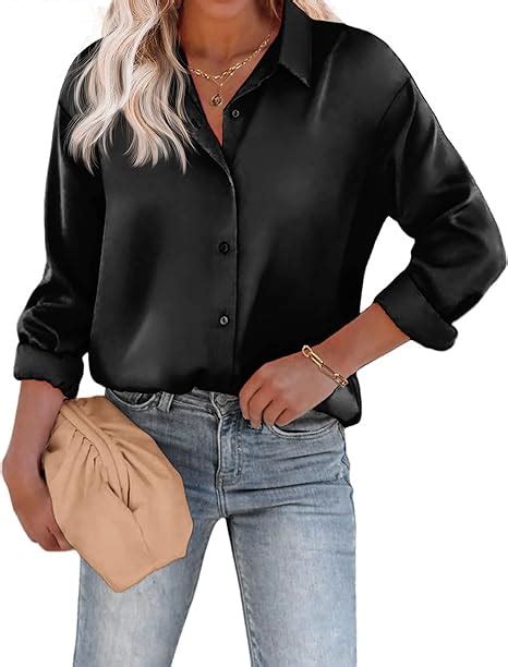 Chigant Womens Blouse Satin Silk Shirts Button Down Shirts Casual