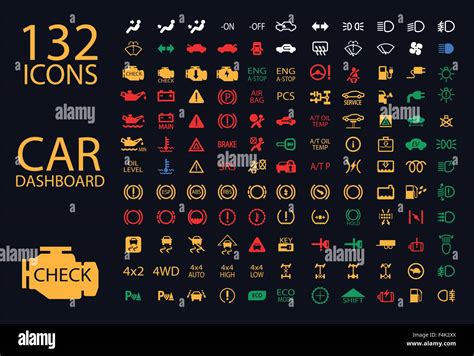 Vector Collection Of Car Dashboard Panel Indicators Yellow Red Green