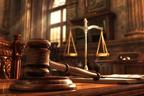 Realistic image of gavel on judges bench with scales | Premium AI ...