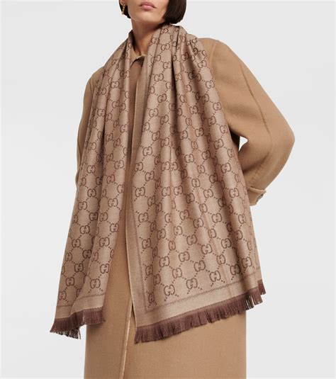 Gg Wool Jacquard Scarf In Brown Gucci Mytheresa