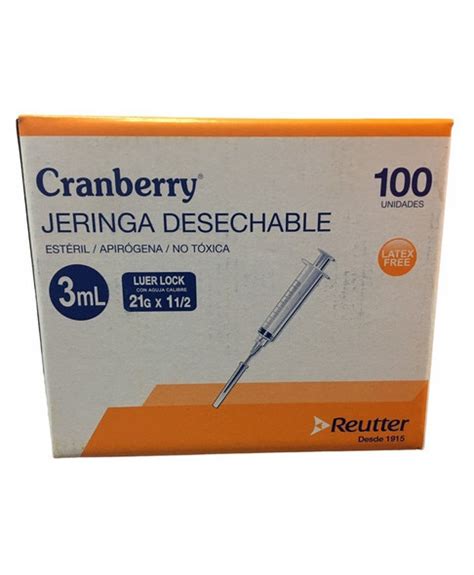 Jeringa Desechable 3ML Luer Lock 23GX1 Caja X 100 Und Cranberry Larense