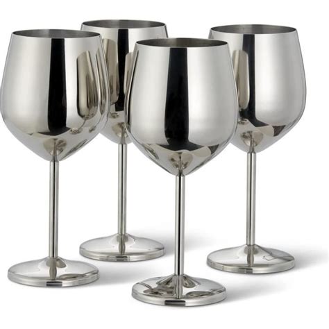 Oak Steel 4 Verres À Vin Élégants En Acier Inoxydable 500Ml Set