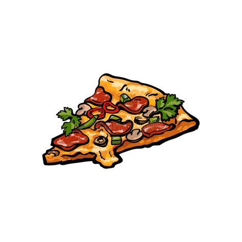 Pepperoni Pizza Slice With Olives Sketch Vector Illustration Isolated