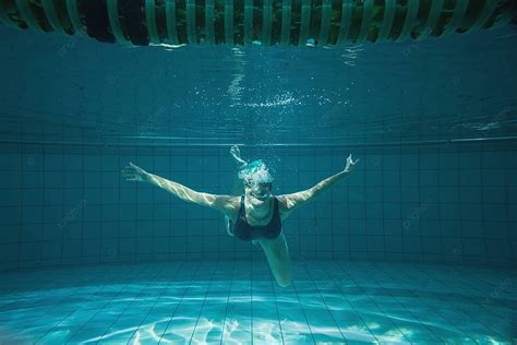 Athletic Swimmer Smiling At Camera Underwater Water Caucasian Indoors Photo Background And ...