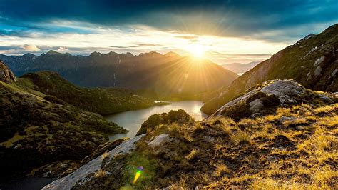 Nubes Profundidad De Campo Hierba Lago Paisaje Montañas Naturaleza Fondo De Pantalla Hd