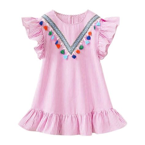 Vestido De Verano Para Niña Manga Pletal A Rayas Azul Y Rosa Talla 1 2 3 4 5 6 Y 7 Años