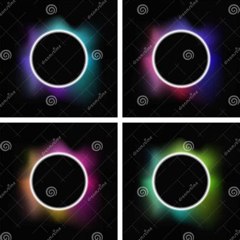 Vector Set Of Colorful Neon Round Frames Glowing Neon Lights Stock