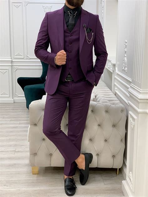 Purple Slim Fit Peak Lapel Suit By Gentwith Worldwide Shipping