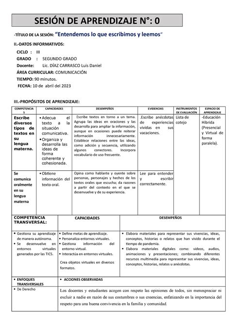 1 Leemos para entender y escribir 10 4 23 SESIÓN DE APRENDIZAJE N