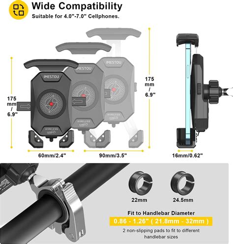 Buy IMESTOU Motorcycle Wireless Qi USB C Phone Mount Charger Handlebar