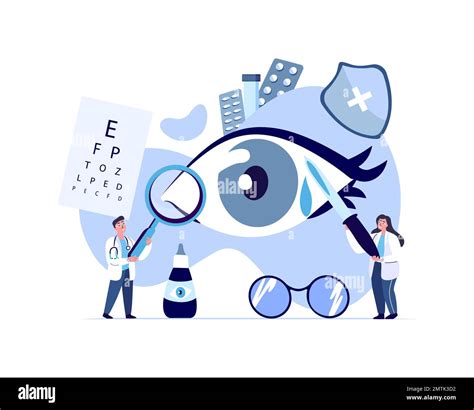 Doctors Ophthalmologist, Oculists Examine, Diagnose Eye Vision Acuity with Snellen Chart ...