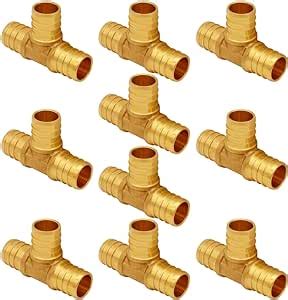 Uenede 10PCS LF Brass 3 4 Inch PEX Tee 3 Way Coupling Barb Crimp Pipe