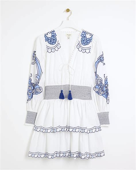 White Broderie Embroidered Swing Mini Dress River Island