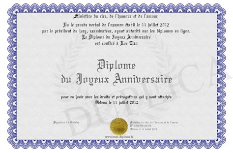 Diplome Du Joyeux Anniversaire