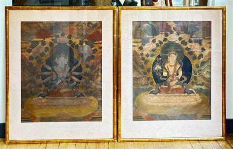 2 Similar Tibetan Thangka Bodhisattva Paintings Auction