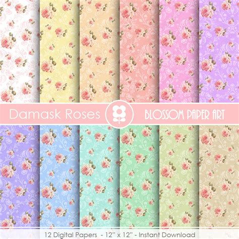 Shabby Chic Digital Paper Shabby Chic Scrapbook Vintage Roses Etsy