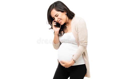 Pregnant Woman Going Into Labor And Calling 911 Emergency Stock Photo