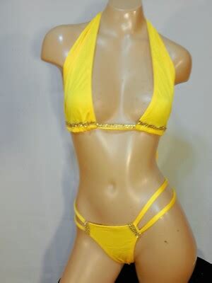 Exotic Dancer Stripper Small Yellow 2 Pc Bikini Dance Outfit Dancewear EBay