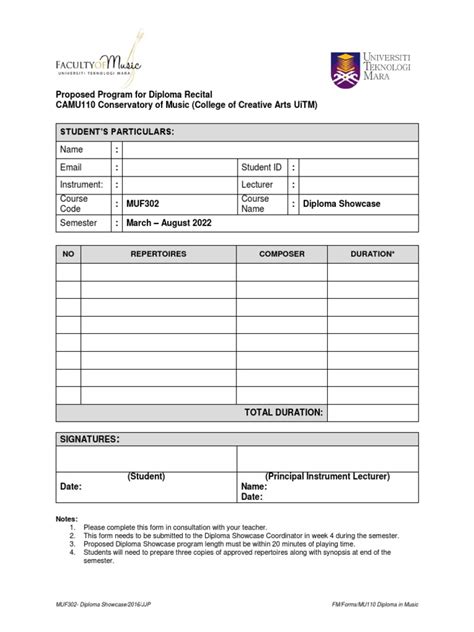 proposed showcase program form