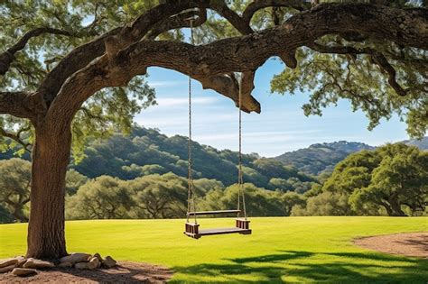 Premium Photo Oak Tree With A Rope Swing Hanging From A Sturdy Branch