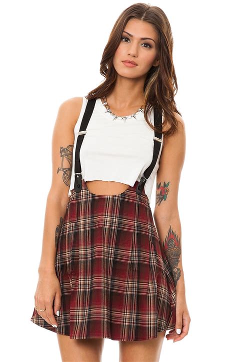 Unif Skirt Dropout In Plaid Red Suspenders For Women Clothes