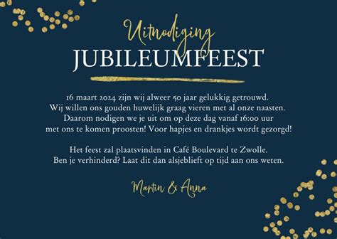 Jubileumfeest Uitnodiging 50 Jaar Confetti Goud Kaartje2go