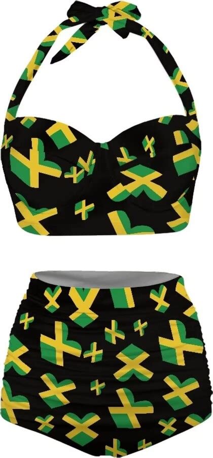 Howilath Women Soft Bikini Jamaican Flag Black Beach Wear Halterneck