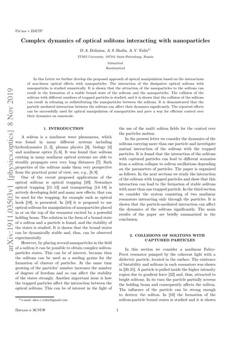 PDF Complex Dynamics Of Optical Solitons Interacting With Nanoparticles