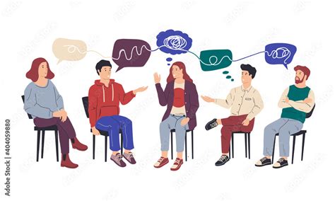 Group Therapy Cartoon People At Collective Psychotherapy Counseling