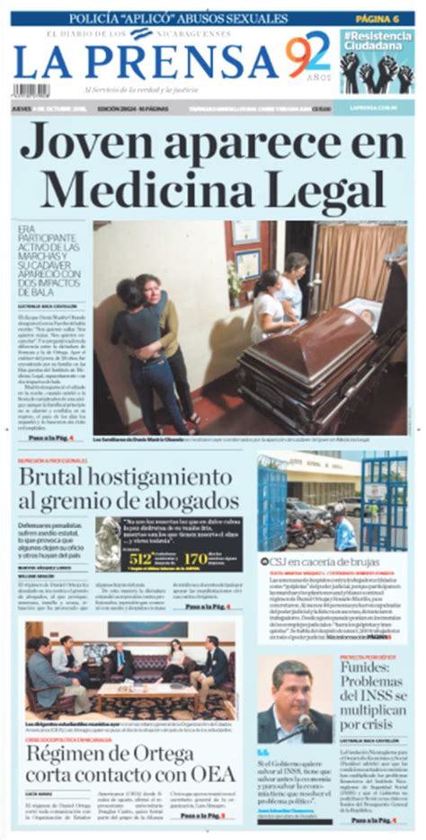 Portada Viernes 05 De Octubre La Prensa Nicaragua Alnavío