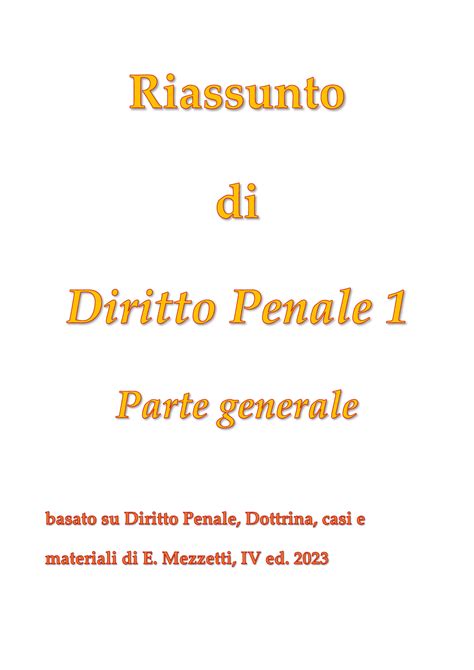 Riassunto Programma Diritto Penale Parte Generale E Mezzetti