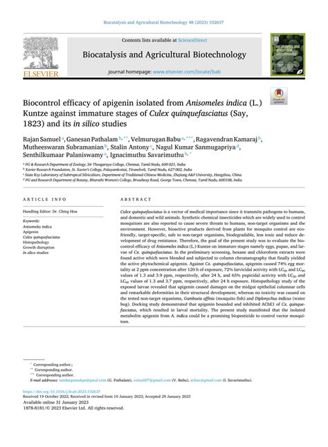 Pdf Biocontrol Efficacy Of Apigenin Isolated From Anisomeles Indica