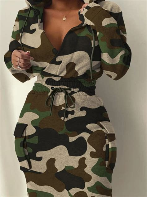 Lw Robe Cargo Imprim Camouflage Pour Femme Grande Taille Conception De