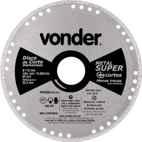 Disco De Corte Mm Diamantado Metal Super Vonder Eletricario A