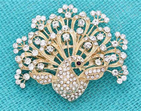 Peacock Crystal Brooch Gold Peacock Broaches Pins Women Bridal