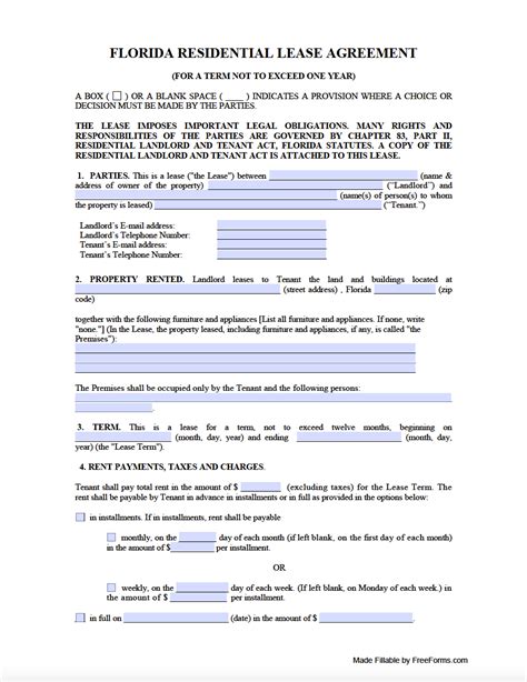 Free Florida Standard Residential Lease Agreement Template Pdf Word