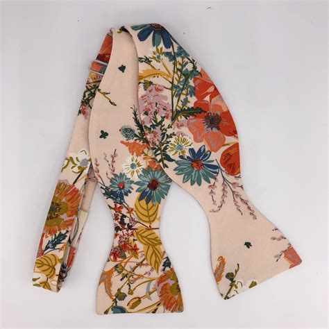 Boho Blooms Bow Tie In Nude Floral Nude Blush Orange Mustard Teal Pre