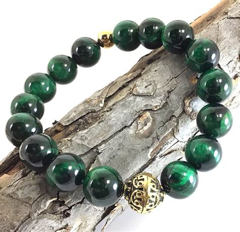 12mm Green Tigers Eye Bracelet Tiger Eye Bracelet Boho Etsy